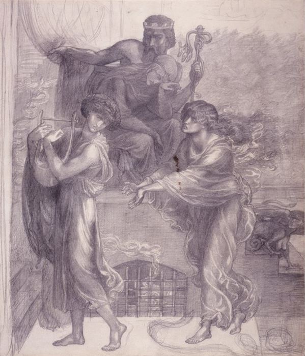 Dante Gabriel Rossetti, Orpheus and Eurydice, Graphite on paper, 23.8" x 20.1", 1875